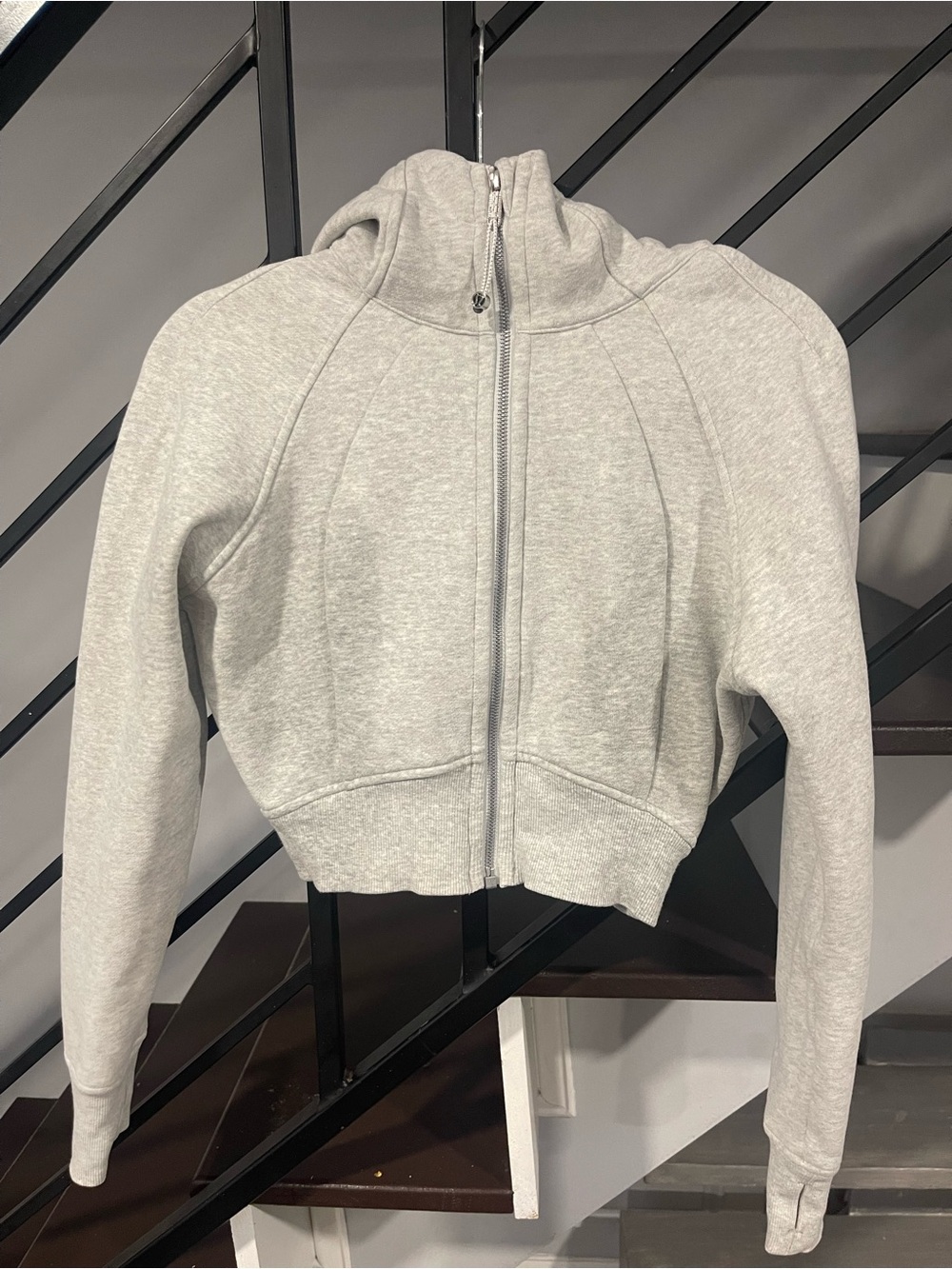 Lululemon Scuba Full Zip Cropped Hoodie Heathered Core Ultra Light Grey Size 4